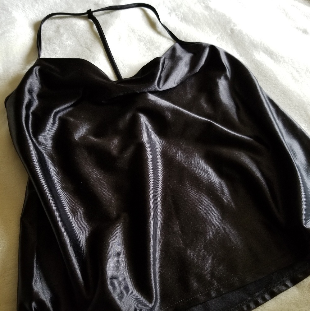 Black Satin Halter Top